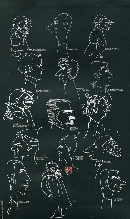 Caricaturas de los quince ilustradores que participan en la edicin del libro