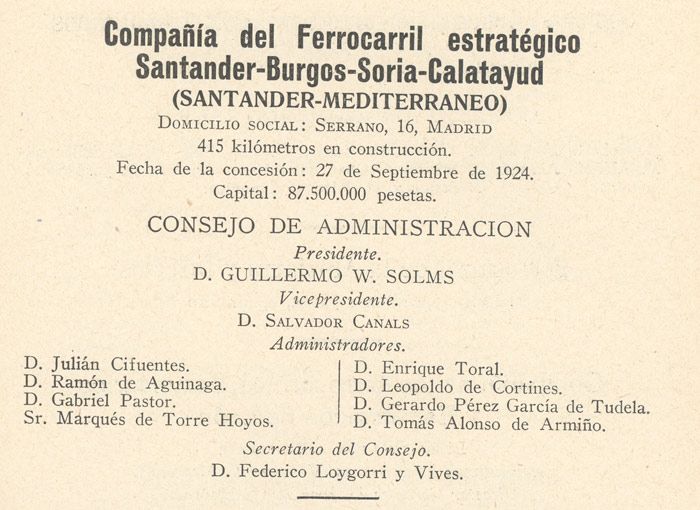 Consejo de Administracin del ferrocarril de Santander al Mediterrneo.